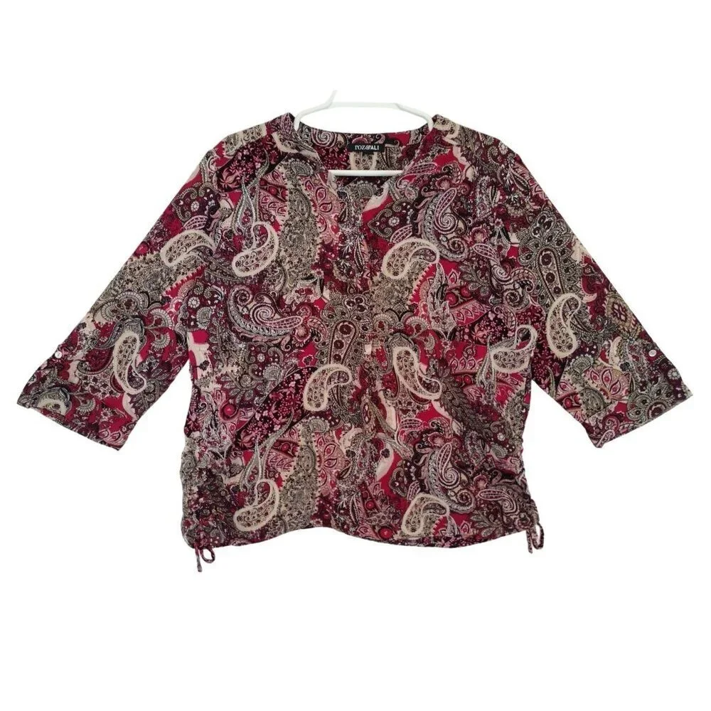 Roz & Ali XL Paisley Print Tunic Blouse, 3/4 Sleeve, Polyester/Espandex.